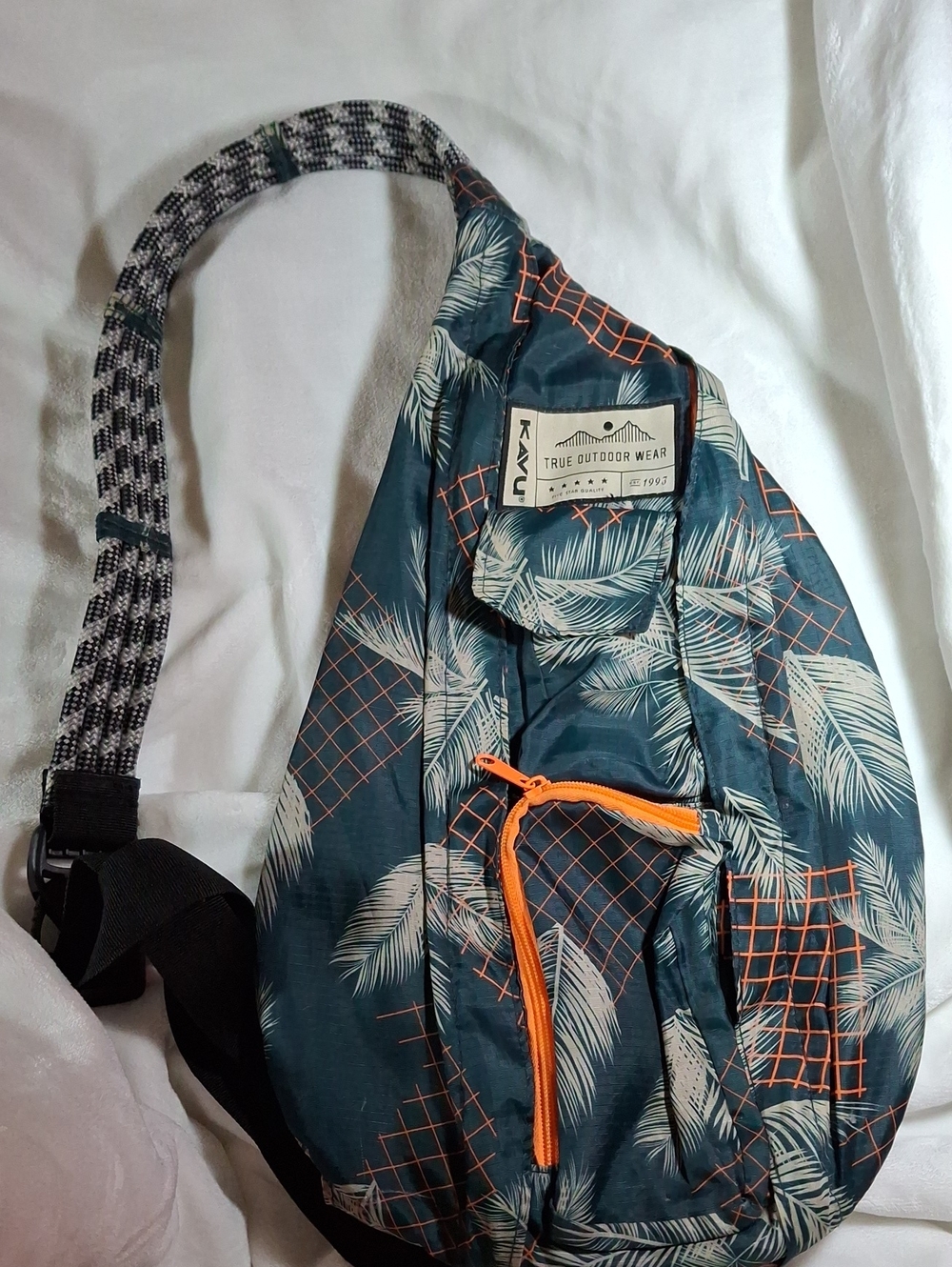 Kavu Teal Sling Bag with Orange Accents